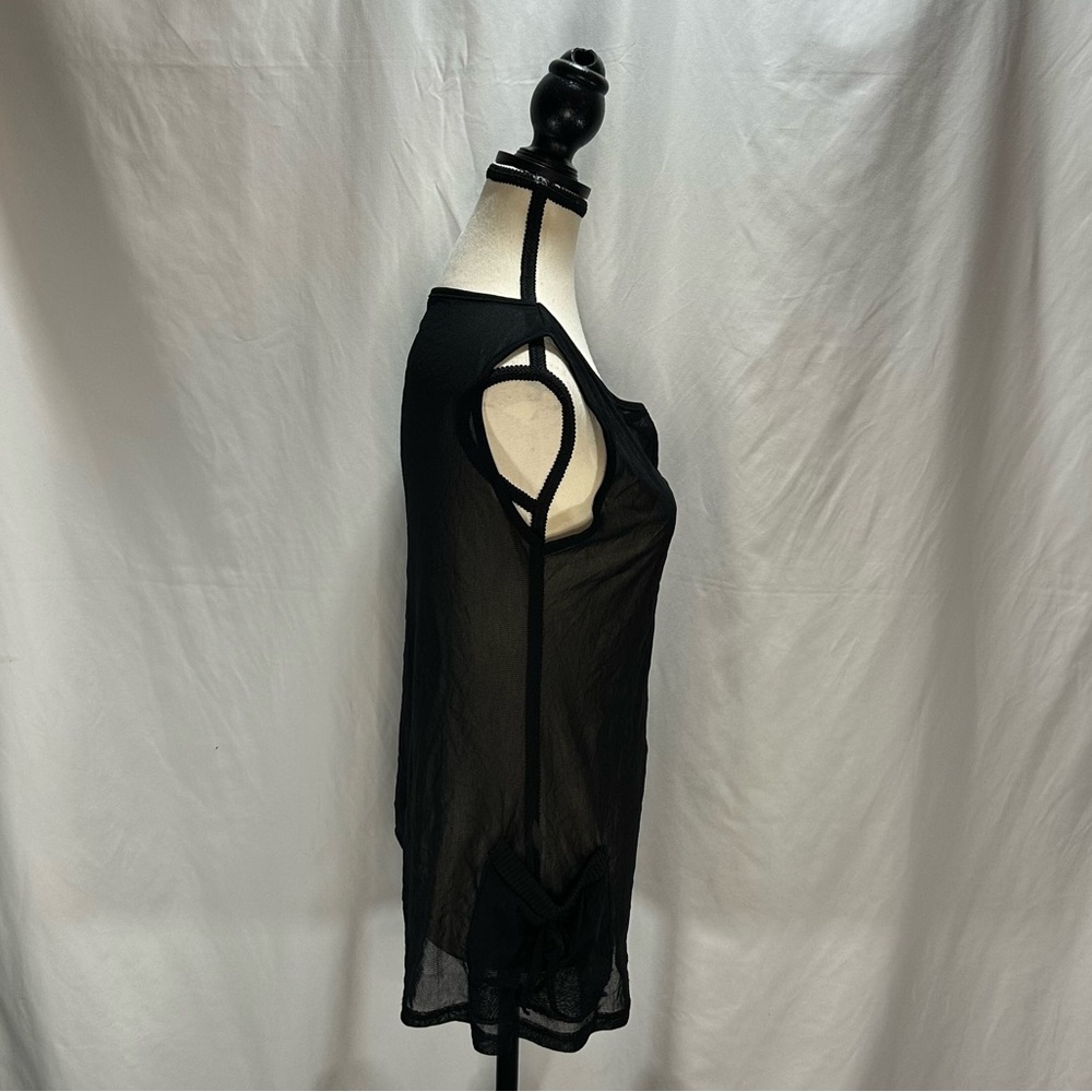 Made In Italy Sheer Black Tank Top XS Pockets Unique Y2K Grunge *Read Descript** - Picture 4 of 9